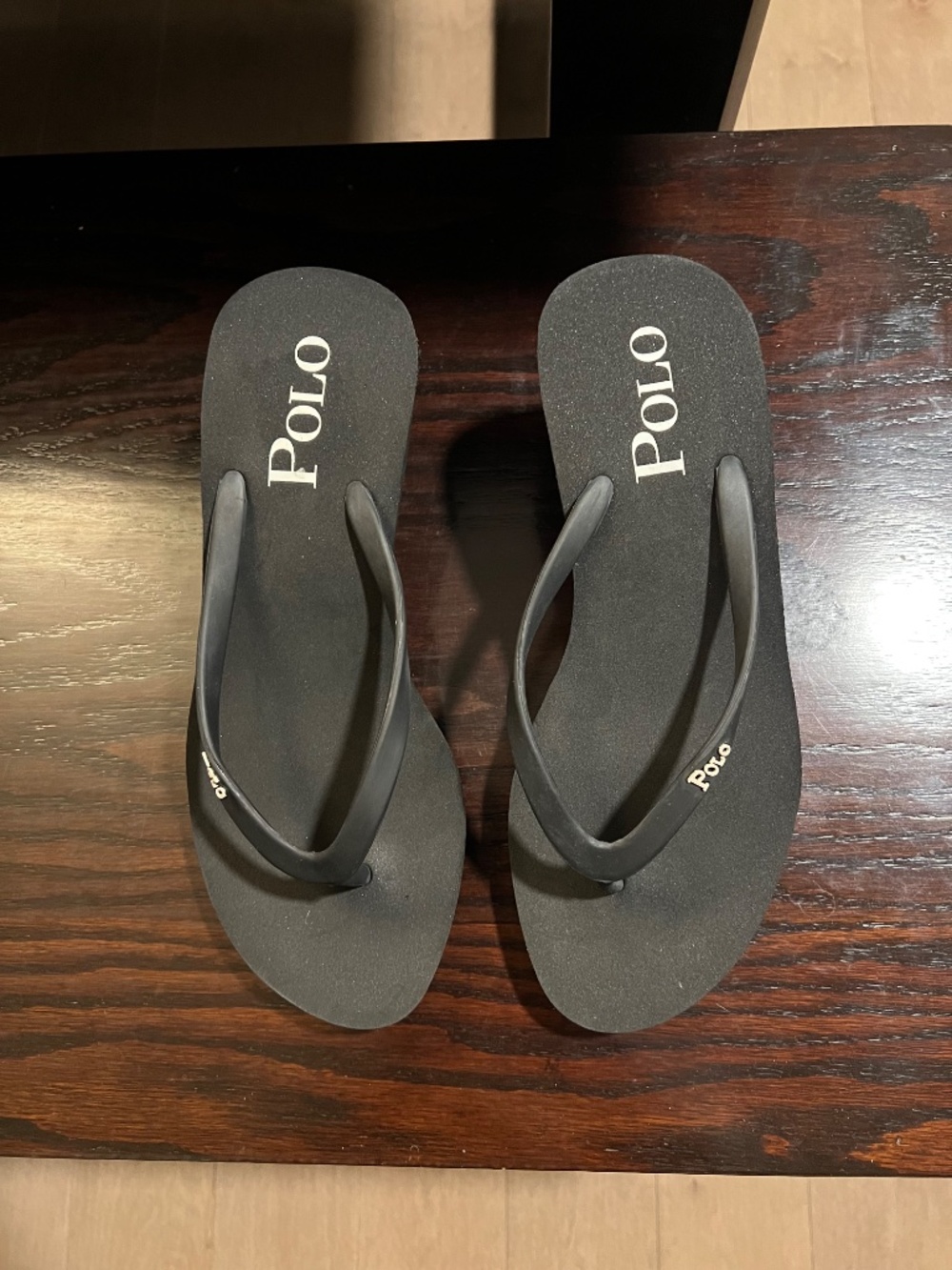 NWT Ralph Lauren POLO Black Platform wage Flip-Flop Sandals Sz. 9